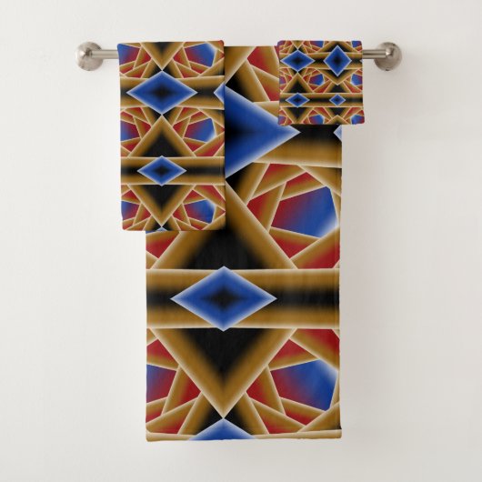 Black Blue Red Gold Ombre Abstrakte Kunst Badhandtuch Set (Insitu)