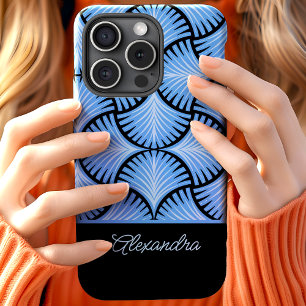 Black Blue Retro 1920s Gatsby Palms Script Name Case-Mate iPhone Hülle
