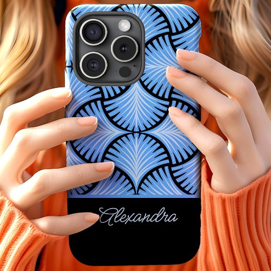 Black Blue Retro 1920s Gatsby Palms Script Name Case-Mate iPhone Hülle