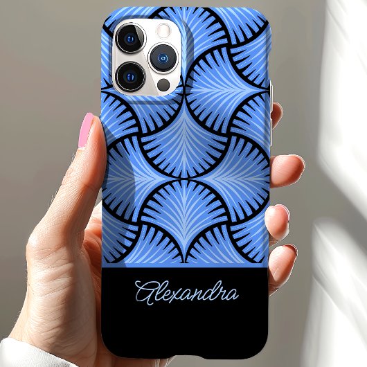 Black Blue Retro 1920s Gatsby Palms Script Name Case-Mate iPhone Hülle