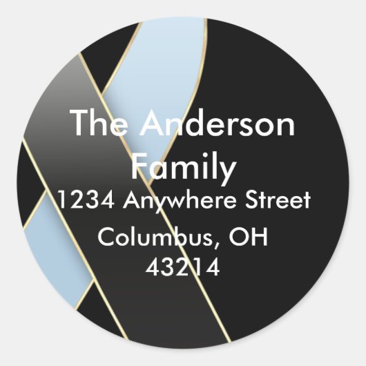 Black & Blue Ribbon Address Labels Runder Aufkleber (Vorderseite)