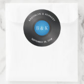 Black Blue Rock'n'Roll Monogram Name Vinyl Record Runder Aufkleber (Tasche)