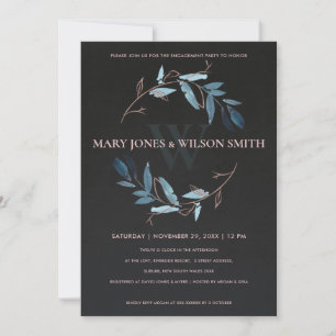 BLACK BLUE ROSE GOLD FAUNA WREATH VERLOBUNG CARD DANKESKARTE