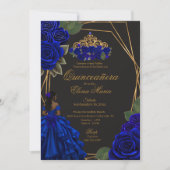 Black Blue Rose Gold Princess Quinceañera Einladung (Vorderseite)