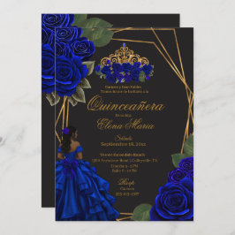 Black Blue Rose Gold Princess Quinceañera Einladung