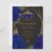 Black Blue Rose Gold Princess Quinceañera Einladung (Vorderseite)