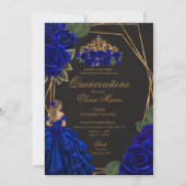 Black Blue Rose Gold Princess Quinceañera Einladung (Vorderseite)