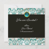 BLACK BLUE SILK DAMASK MONOGRAM AQUAMARINE GOLD EINLADUNG (Rückseite)