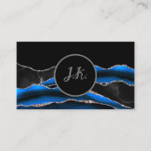Black Blue Silver Initials Agate Glam Marble Visitenkarte (Vorderseite)