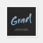 Black & Blue Simple Modern Brush Script Abschluss Serviette (Vorderseite)