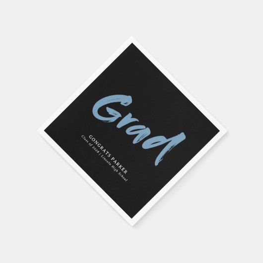 Black & Blue Simple Modern Brush Script Abschluss Serviette (Ecke)