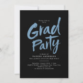 Black Blue Simple Modern Brush Script Grad Party Einladung (Vorderseite)