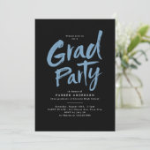 Black Blue Simple Modern Brush Script Grad Party Einladung (Stehend Vorderseite)