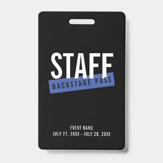 Black Blue Staff Backstage Pass Custom ID Abzeiche Ausweis (Vorderseite)