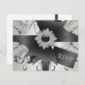 Black Blue Swirl Ivory RSVP Card (Vorne/Hinten)