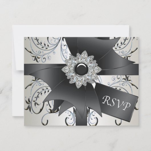 Black Blue Swirl Ivory RSVP Card Karte (Vorderseite)