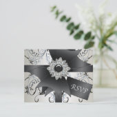 Black Blue Swirl Ivory RSVP Card Karte (Stehend Vorderseite)