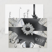 Black Blue Swirl Ivory RSVP Card Karte (Vorne/Hinten)