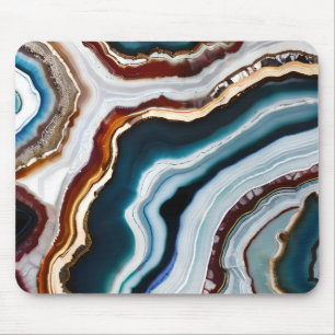 Black Blue Terracotta White Gold Agate Geode Mousepad