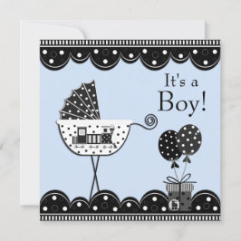 Black Blue Train Baby Boy Dusche Einladung