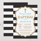 Black Blue und Gold Glitzer Taufe Einladung (Vorne/Hinten)