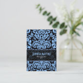 Black Blue Vintag Floral Damask Visitenkarte (Stehend Vorderseite)
