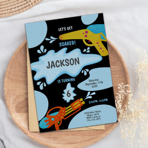 Black Blue Water Gun Einladungen