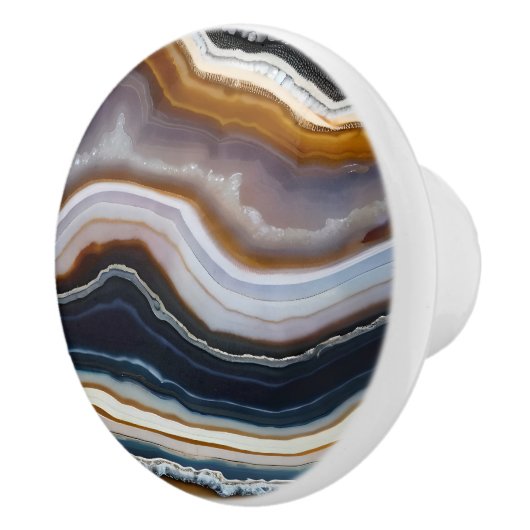 Black Blue White Terracotta Agate Geode Keramikknauf (Rechts)