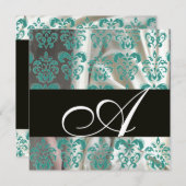 BLACK BLUE WHUE SILK DAMASK CLOTH MONOGRAMM EINLADUNG (Vorne/Hinten)