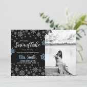 Black Blue Winter Baby Shower Einladungen mit Foto (Stehend Vorderseite)