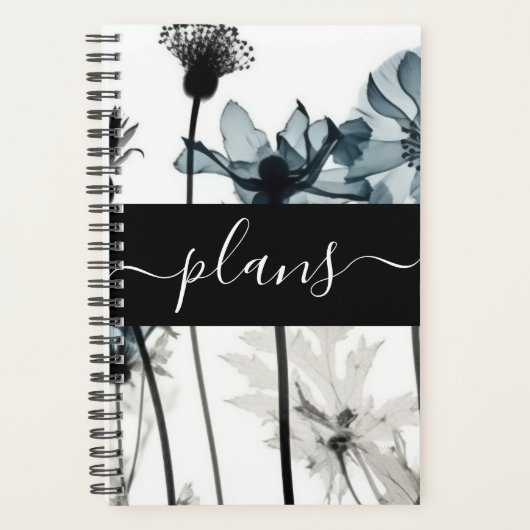 Black & Blue X-Ray Blume Hochzeitspläne Planer (Vorderseite)