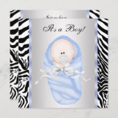 Black Blue Zebra Baby Shower Einladungen (Vorne/Hinten)