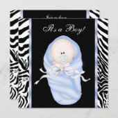 Black Blue Zebra Baby Shower Einladungen (Vorne/Hinten)