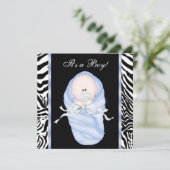 Black Blue Zebra Baby Shower Einladungen (Stehend Vorderseite)
