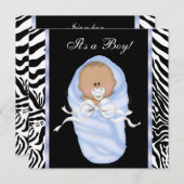 Black Blue Zebra Baby Shower Einladungen (Vorne/Hinten)