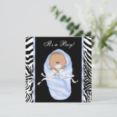 Black Blue Zebra Baby Shower Einladungen (Stehend Vorderseite)