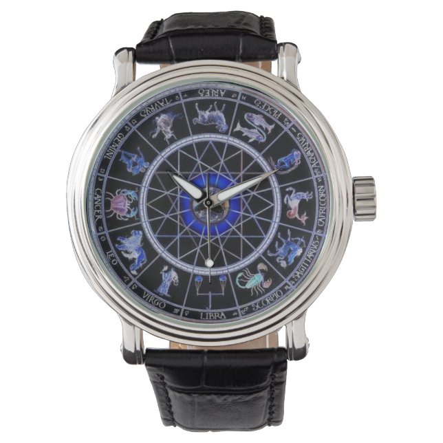 BLACK & BLUE ZODIAC SIGN WRIST WATCH ARMBANDUHR (Vorderseite)