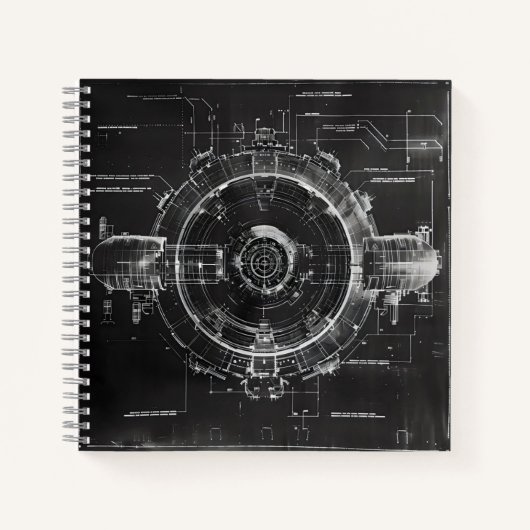 Black Blueprint Sci-Fi Space Station Notizblock (Vorderseite)