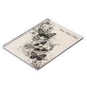 Black Blüh Butterflies Notebook Notizblock (Linke Seite)
