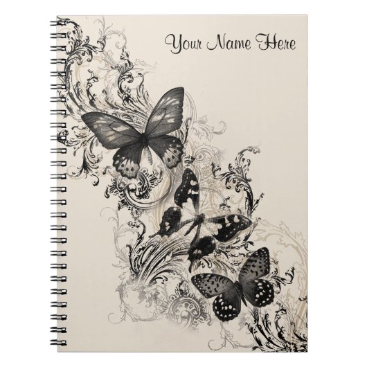 Black Blüh Butterflies Notebook Notizblock (Vorderseite)