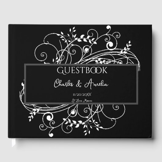 Black Blüh Wedding Guest Book Gästebuch (Vorderseite)