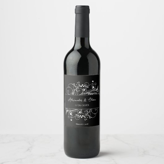 Black Blüh Wedding Wine Label Weinetikett (Vorderseite)