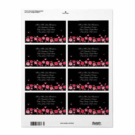 Black Blume Wedding Elegante Address Stickers (Vorne)