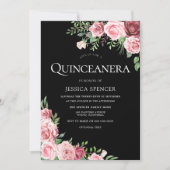 Black Blush & Burgundy Quinceanera Party Einladung (Vorderseite)
