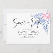 Black & Blush Dusty Blue Mauve Eucalyptus Wedding Save The Date (Vorderseite)