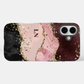 Black Blush Gold Glitzern Agate Monogram Case-Mate iPhone Hülle (Rückseite (Horizontal))
