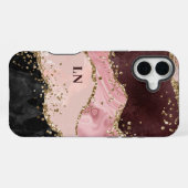 Black Blush Gold Glitzern Agate Monogram iPhone Hülle (Rückseite (Horizontal))