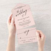 Black Blush Pink Delicate Calligrafy Wedding All In One Einladung (Abreißen)