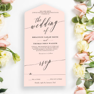 Black Blush Pink Delicate Calligrafy Wedding All In One Einladung