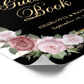 Black Blush Pink Floral Wedding Guest Book Sign Poster (Ecke)